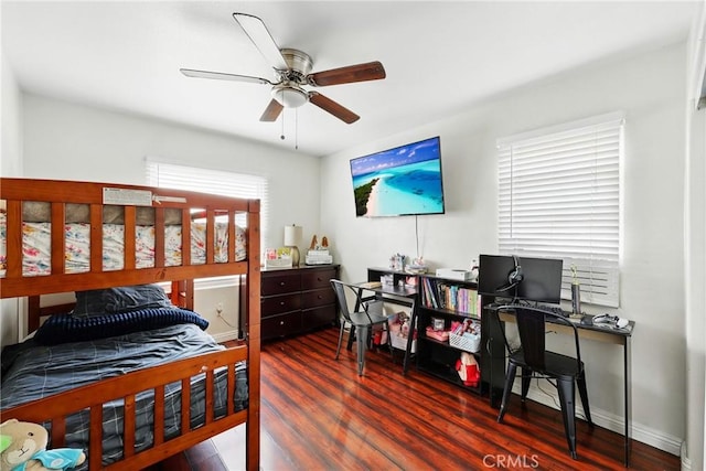 210 W Tichenor St, Compton, CA 90220 - bedroom with wood finished floors, an office area, and a ceiling fan