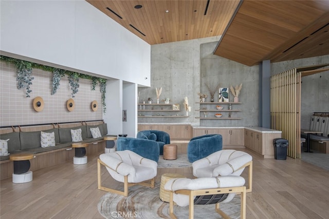 27227 Coyote Bush Ct, Valencia, CA 91381 - building lobby featuring high vaulted ceiling and wood ceiling