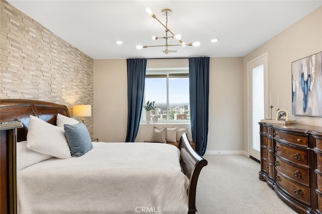 27227 Coyote Bush Ct, Valencia, CA 91381 - bedroom with light carpet, a chandelier, baseboards, and recessed lighting