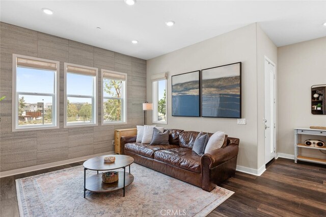 27227 Coyote Bush Ct, Valencia, CA 91381 - living room with dark wood finished floors, baseboards, and recessed lighting