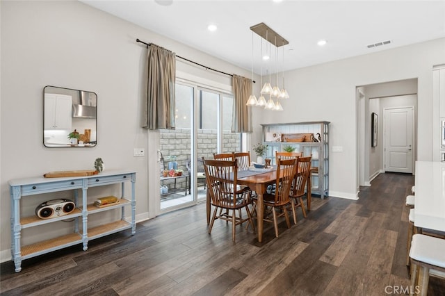 27227 Coyote Bush Ct, Valencia, CA 91381 - dining space featuring dark wood-style flooring, baseboards, recessed lighting, and a chandelier