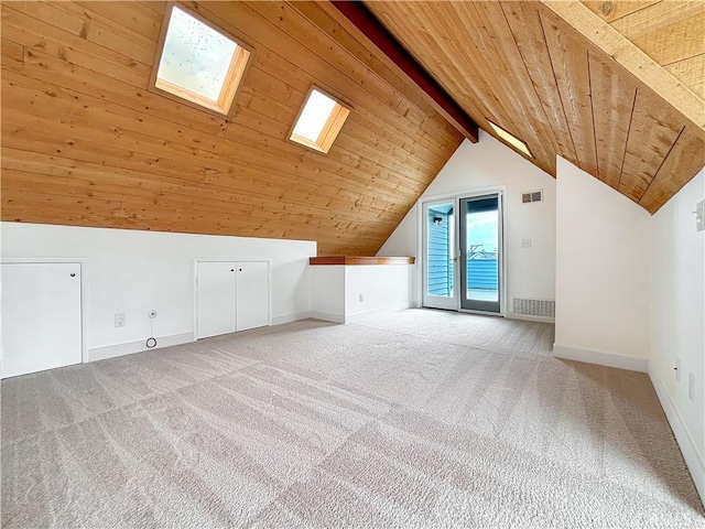 801 Nantasket Ct Unit B, San Diego, CA 92109 - additional living space with wood ceiling, a skylight, and carpet floors