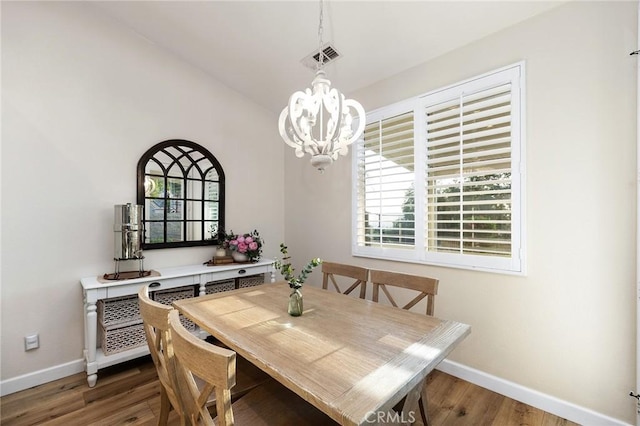 7476 Sequoia Ln, Highland, CA 92346 - dining space featuring baseboards, a chandelier, and wood finished floors