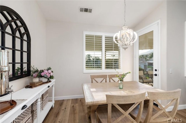 7476 Sequoia Ln, Highland, CA 92346 - dining room featuring a chandelier, wood finished floors, and baseboards