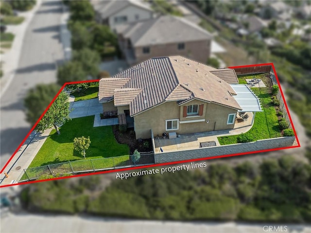 7476 Sequoia Ln, Highland, CA 92346 - aerial view of property and surrounding area featuring property parcel outlined