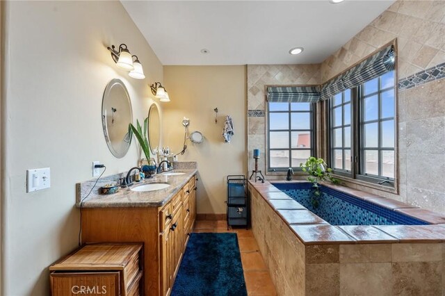 9075 Mesa Vista St, Apple Valley, CA 92308 - full bath with double vanity, a bath, tile patterned floors, and baseboards