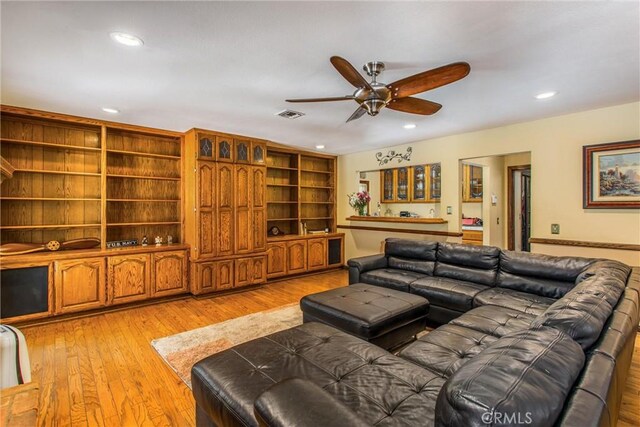 639 Valley View Dr, Redlands, CA 92373 - living area with a ceiling fan, light wood-type flooring, and recessed lighting
