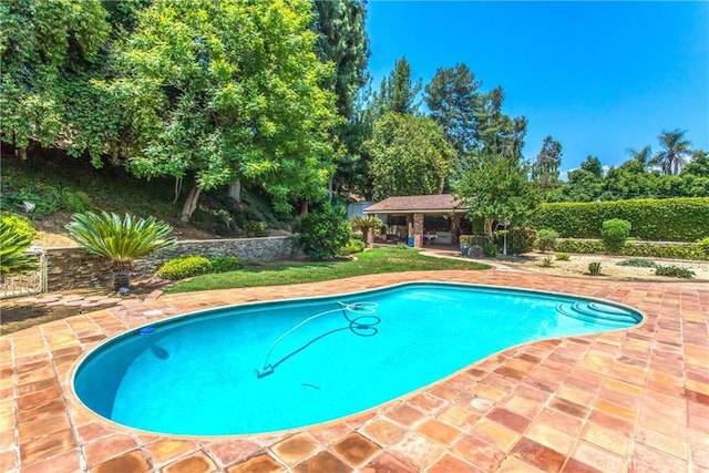 639 Valley View Dr, Redlands, CA 92373 - view of pool featuring a gazebo, a patio, and view of scattered trees