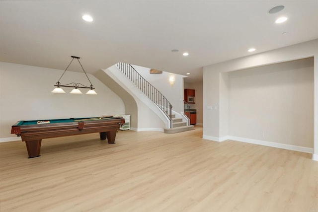 1320 Sleeping Indian Rd, Oceanside, CA 92057 - game room with light wood finished floors, pool table, recessed lighting, and baseboards
