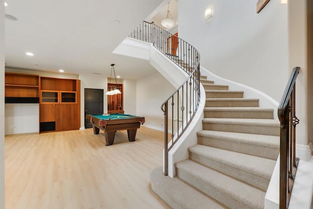 1320 Sleeping Indian Rd, Oceanside, CA 92057 - playroom featuring light wood finished floors, billiards, baseboards, and recessed lighting