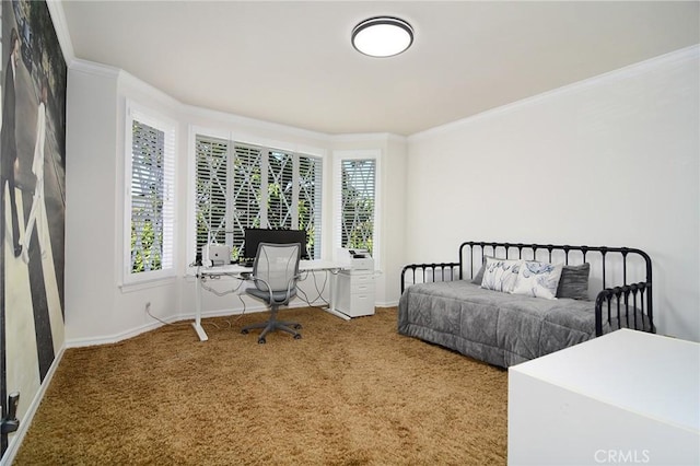 29302 Laro Dr, Agoura Hills, CA 91301 - carpeted bedroom with crown molding, multiple windows, baseboards, and a desk
