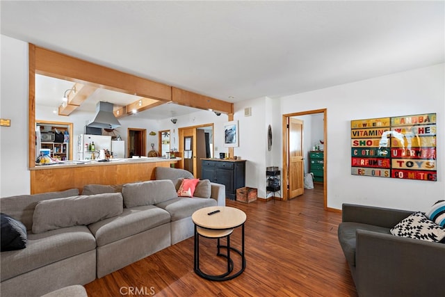 1532 Miramar Dr, Newport Beach, CA 92661 - living room with wood finished floors, beam ceiling, and baseboards