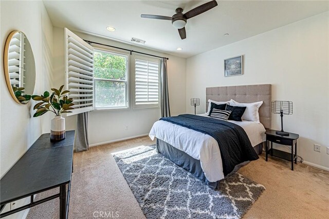 15405 Ashley Ct, Whittier, CA 90603 - carpeted bedroom with baseboards, ceiling fan, and recessed lighting