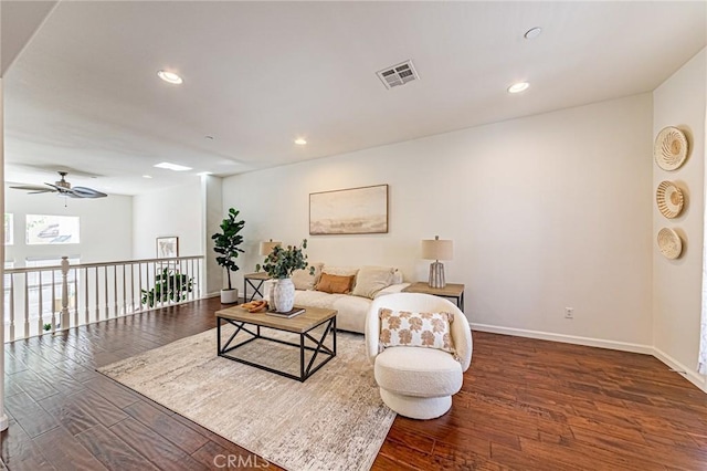 15405 Ashley Ct, Whittier, CA 90603 - living area featuring wood finished floors, recessed lighting, baseboards, and a ceiling fan