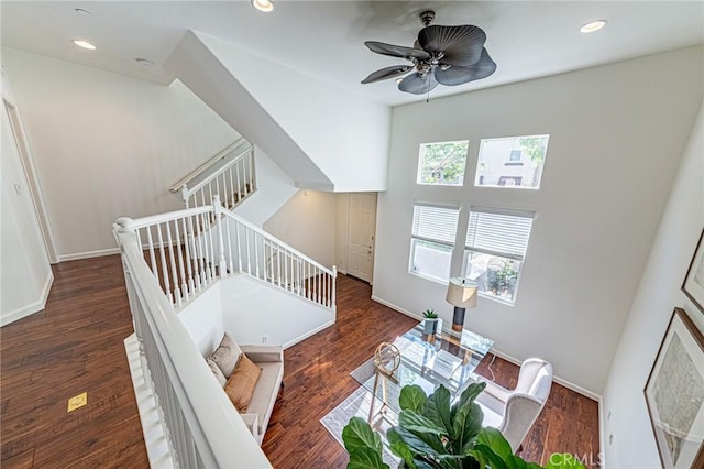 15405 Ashley Ct, Whittier, CA 90603 - living area with recessed lighting, baseboards, ceiling fan, and wood finished floors