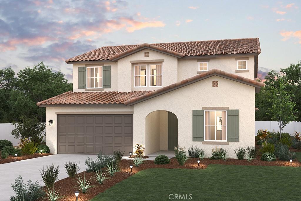 16717 Dara Ave, Chino, CA 91708 - mediterranean / spanish home with a garage, a tiled roof, stucco siding, and concrete driveway