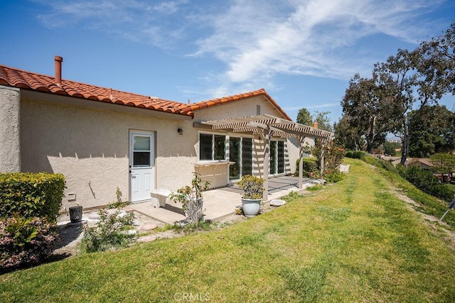28116 Calle Casal, Mission Viejo, CA 92692 - rear view of property with a pergola, stucco siding, a lawn, a patio area, and a tile roof