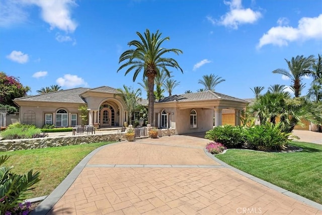 115 S Leola Way, Anaheim Hills, CA 92807 - mediterranean / spanish-style home featuring a front lawn and stucco siding