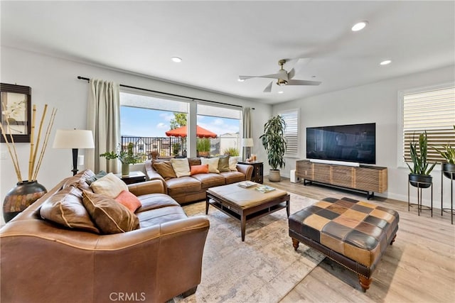 18106 Meridian Ln, Saugus, CA 91350 - living area with recessed lighting, wood finished floors, baseboards, and a ceiling fan