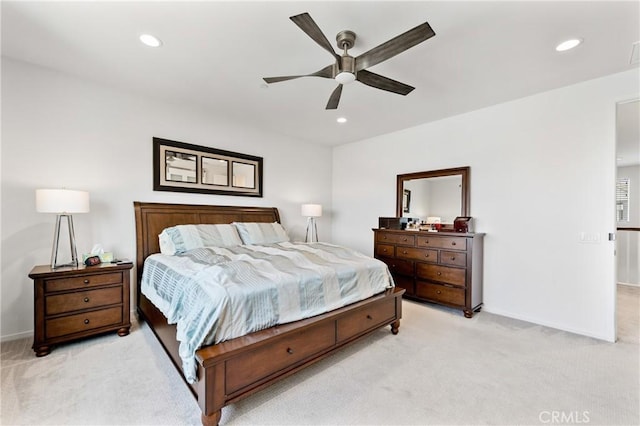 18106 Meridian Ln, Saugus, CA 91350 - bedroom with light carpet, recessed lighting, baseboards, and ceiling fan