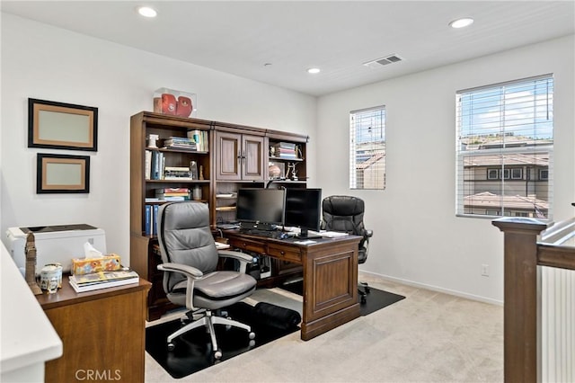 18106 Meridian Ln, Saugus, CA 91350 - office area featuring light colored carpet, recessed lighting, and baseboards