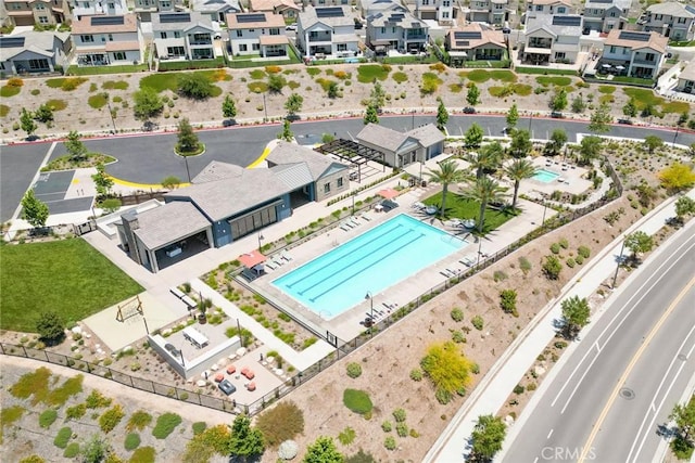 18106 Meridian Ln, Saugus, CA 91350 - aerial perspective of suburban area with a pool
