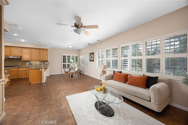 5675 W Overlook Dr, Rancho Cucamonga, CA 91739 - living room featuring baseboards, a ceiling fan, and recessed lighting