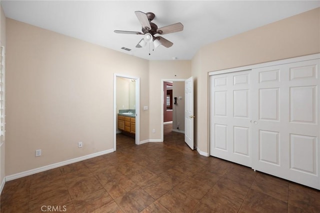 5675 W Overlook Dr, Rancho Cucamonga, CA 91739 - unfurnished bedroom with a closet, baseboards, and ceiling fan