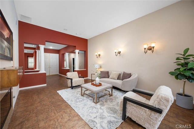 5675 W Overlook Dr, Rancho Cucamonga, CA 91739 - living room with decorative columns and baseboards