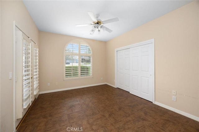 5675 W Overlook Dr, Rancho Cucamonga, CA 91739 - unfurnished bedroom featuring baseboards, a closet, and ceiling fan
