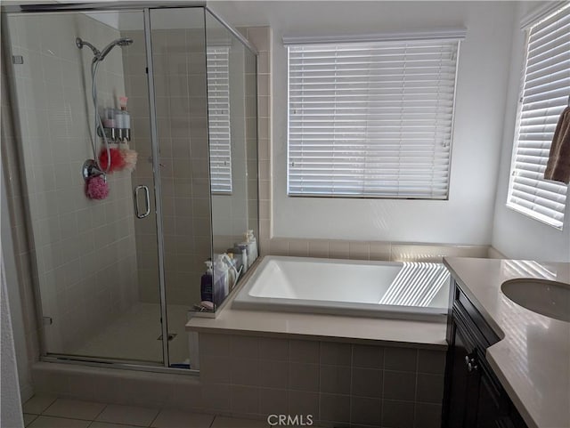 753 Huron Pl, Claremont, CA 91711 - full bathroom with a bath, a stall shower, vanity, and tile patterned floors