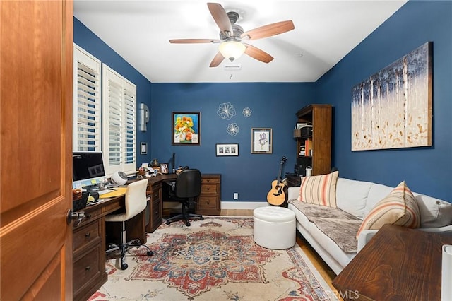 133 Valley Ridge Dr, Paradise, CA 95969 - office area with a ceiling fan and wood finished floors