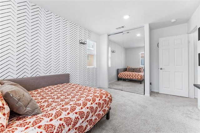 7469 Brahman Ln, Chino, CA 91708 - bedroom with a closet, carpet floors, recessed lighting, and an accent wall