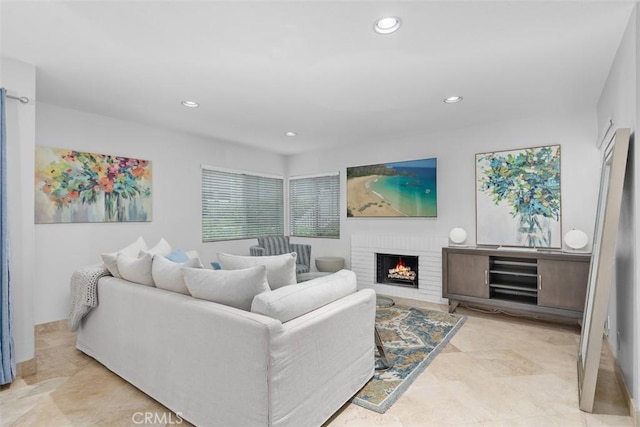 34132 Selva Rd Unit 252, Dana Point, CA 92629 - living room featuring recessed lighting and a brick fireplace