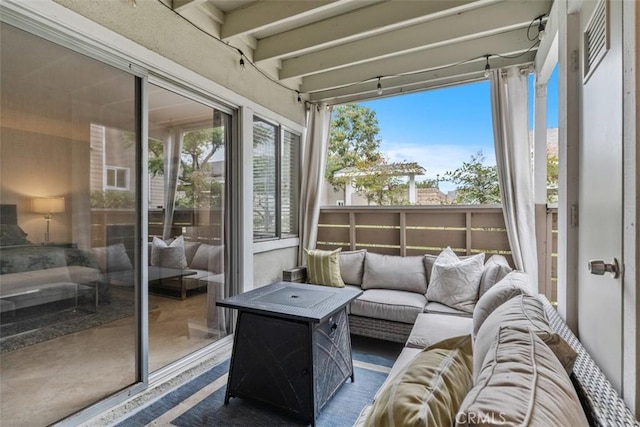 34132 Selva Rd Unit 252, Dana Point, CA 92629 - sunroom featuring an outdoor living space and beam ceiling