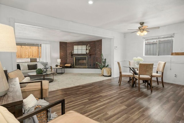 642 Carlsbad St, Spring Valley, CA 91977 - living area featuring wood finished floors, a fireplace, a ceiling fan, baseboards, and recessed lighting