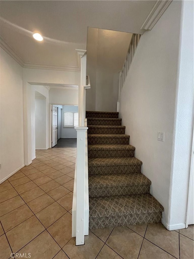 37000 Sabal Ave, Palmdale, CA 93552 - staircase with tile patterned floors, ornamental molding, and baseboards