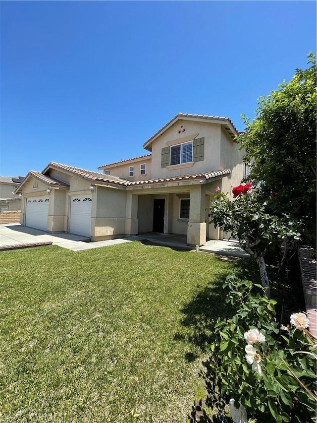 37000 Sabal Ave, Palmdale, CA 93552 - mediterranean / spanish-style home featuring a garage, stucco siding, a front yard, and driveway