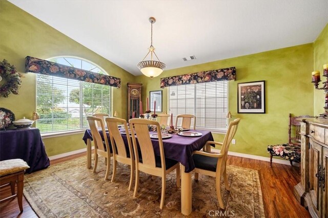 2860 Cathedral Ln, Arroyo Grande, CA 93420 - dining area featuring wood finished floors, baseboards, and lofted ceiling