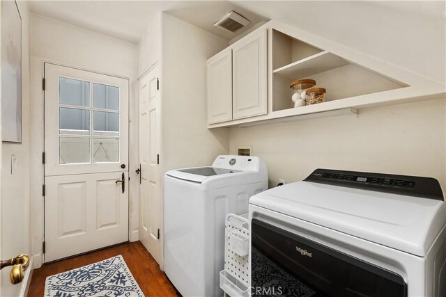401 Piazza Lido, Newport Beach, CA 92663 - washroom with washing machine and clothes dryer, cabinet space, and dark wood-style flooring