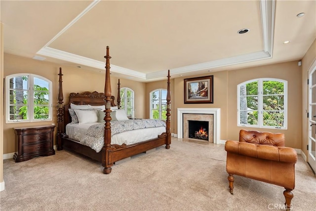 401 Piazza Lido, Newport Beach, CA 92663 - bedroom with a raised ceiling, multiple windows, crown molding, and recessed lighting