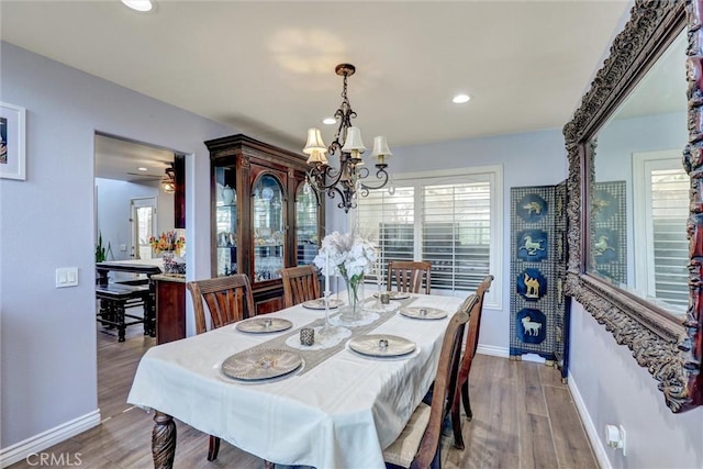 3506 Belvedere Way, Corona, CA 92882 - dining area featuring a chandelier, plenty of natural light, recessed lighting, and wood finished floors