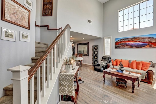 3506 Belvedere Way, Corona, CA 92882 - entrance foyer with wood finished floors, stairs, and a towering ceiling