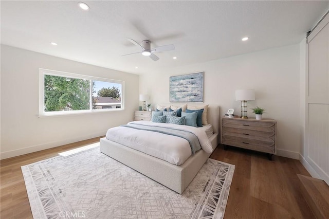 13621 Fairmont Way, Tustin, CA 92780 - bedroom with baseboards, wood finished floors, recessed lighting, and a ceiling fan