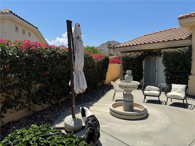 47845 Via Opera Ln, Quinta, CA 92253 - fenced backyard featuring a patio and a mountain view