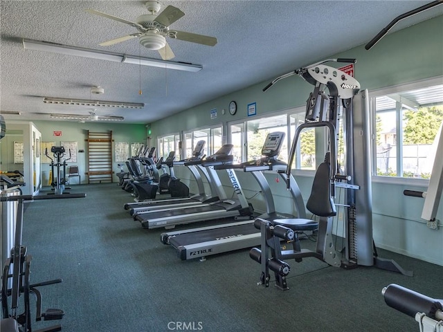 22652 Nadine Cir Unit A, Torrance, CA 90505 - exercise room featuring a textured ceiling and a ceiling fan