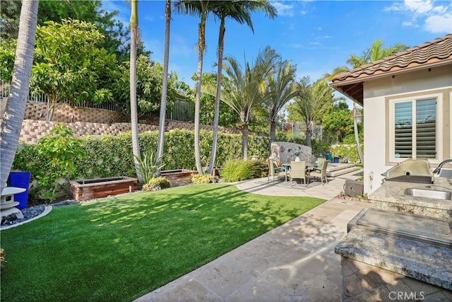 12165 Ojeda Ct, Tustin, CA 92782 - view of yard featuring a patio, a sink, and an outdoor kitchen