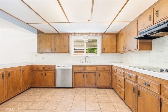 42159 Mayberry Ave, Hemet, CA 92544 - kitchen with dishwasher, electric stovetop, and brown cabinets