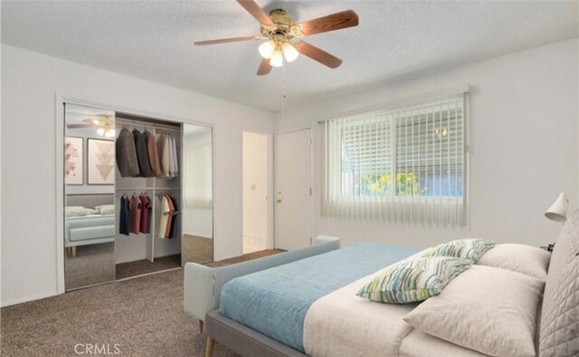 42159 Mayberry Ave, Hemet, CA 92544 - bedroom featuring a closet, carpet floors, a textured ceiling, and ceiling fan