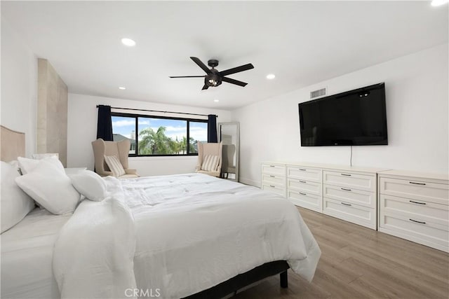 3550 Goldenrod Cir, Seal Beach, CA 90740 - bedroom featuring wood finished floors, recessed lighting, and a ceiling fan